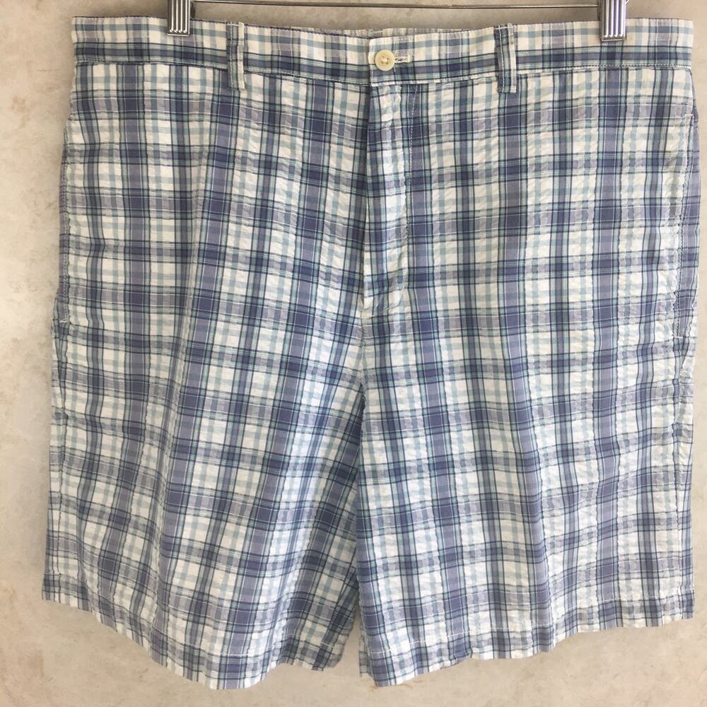 Vineyard By Shep & Ian Blue Green White Plaid Shorts  Men's Size